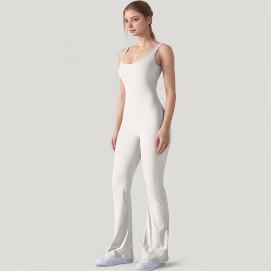 Sleeveless Open Back Fitted Jumpsuit with Flare Leg Design