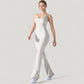 Sleeveless Open Back Fitted Jumpsuit with Flare Leg Design