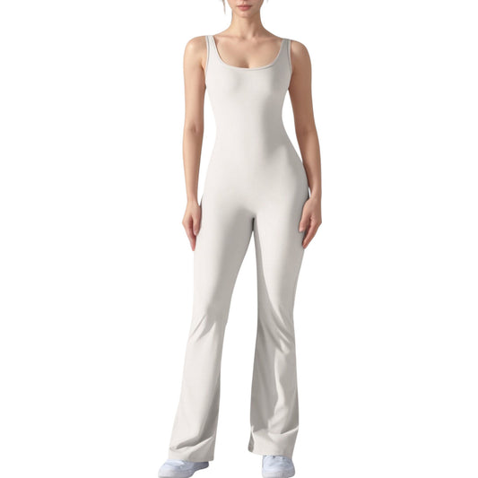 Sleeveless Open Back Fitted Jumpsuit with Flare Leg Design