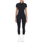 Short Sleeve High Neck Open Back Zip-Up Jumpsuit with Fitted Silhouette and Scrunch Back Detail