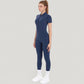 Short Sleeve High Neck Open Back Zip-Up Jumpsuit with Fitted Silhouette and Scrunch Back Detail