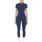 Short Sleeve High Neck Open Back Zip-Up Jumpsuit with Fitted Silhouette and Scrunch Back Detail