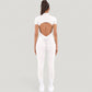 Short Sleeve High Neck Open Back Zip-Up Jumpsuit with Fitted Silhouette and Scrunch Back Detail