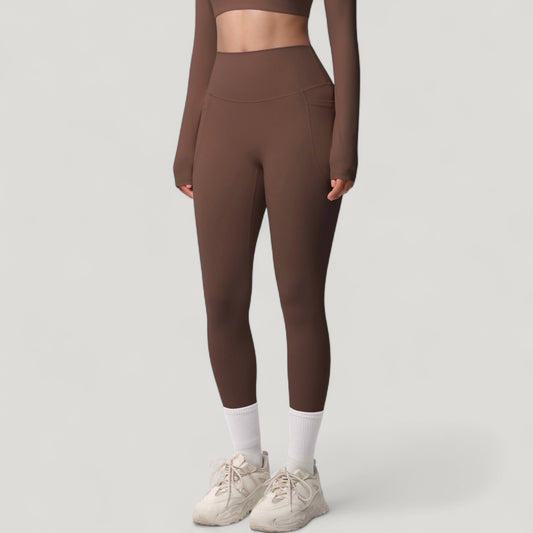 High Waist Full Length Leggings with Side Pockets and Wide Waistband