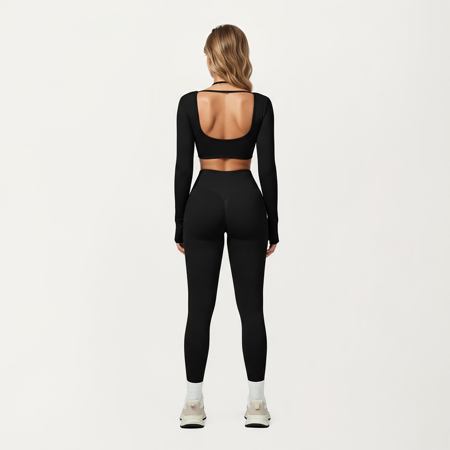 Long Sleeve Crop Top with Contrast Trim and Scoop Neckline