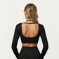 Long Sleeve Crop Top with Contrast Trim and Scoop Neckline
