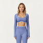 Long Sleeve Crop Top with Contrast Trim and Scoop Neckline