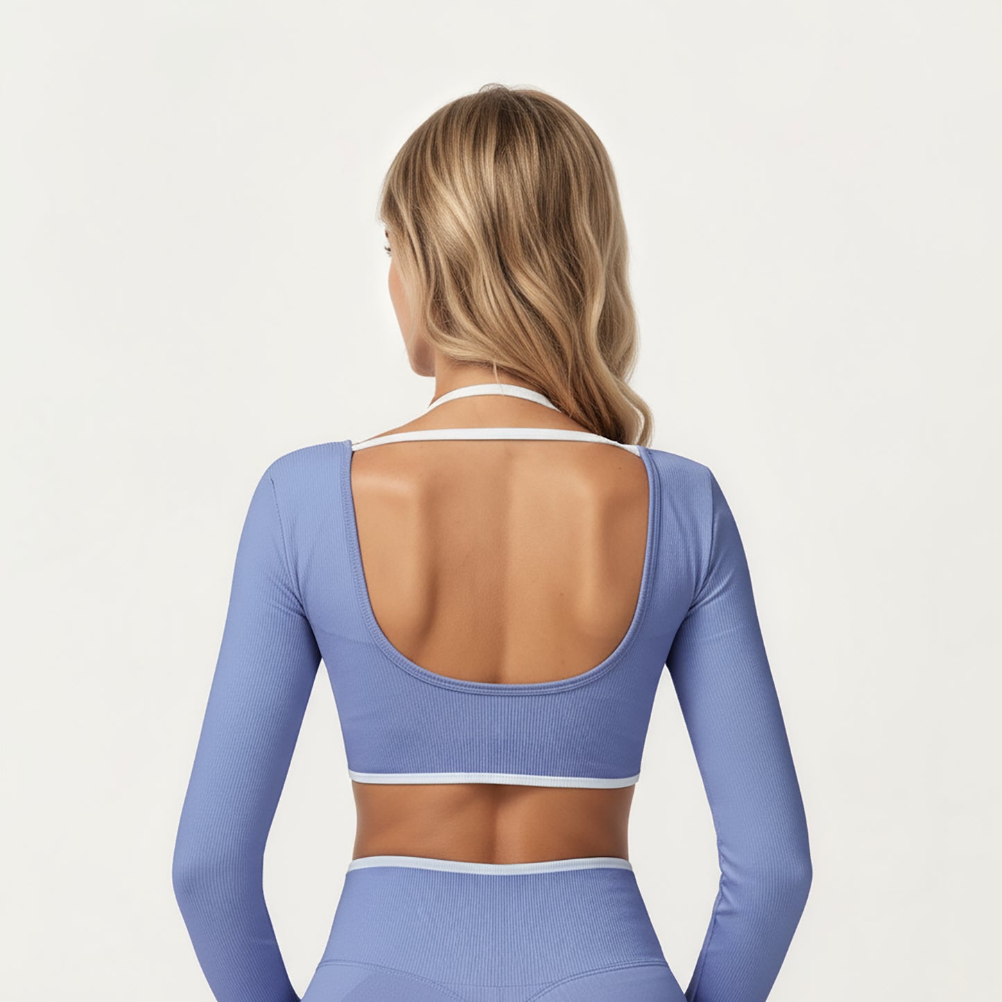 Long Sleeve Crop Top with Contrast Trim and Scoop Neckline
