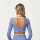 Long Sleeve Crop Top with Contrast Trim and Scoop Neckline