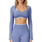 Long Sleeve Crop Top with Contrast Trim and Scoop Neckline