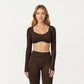 Long Sleeve Crop Top with Contrast Trim and Scoop Neckline