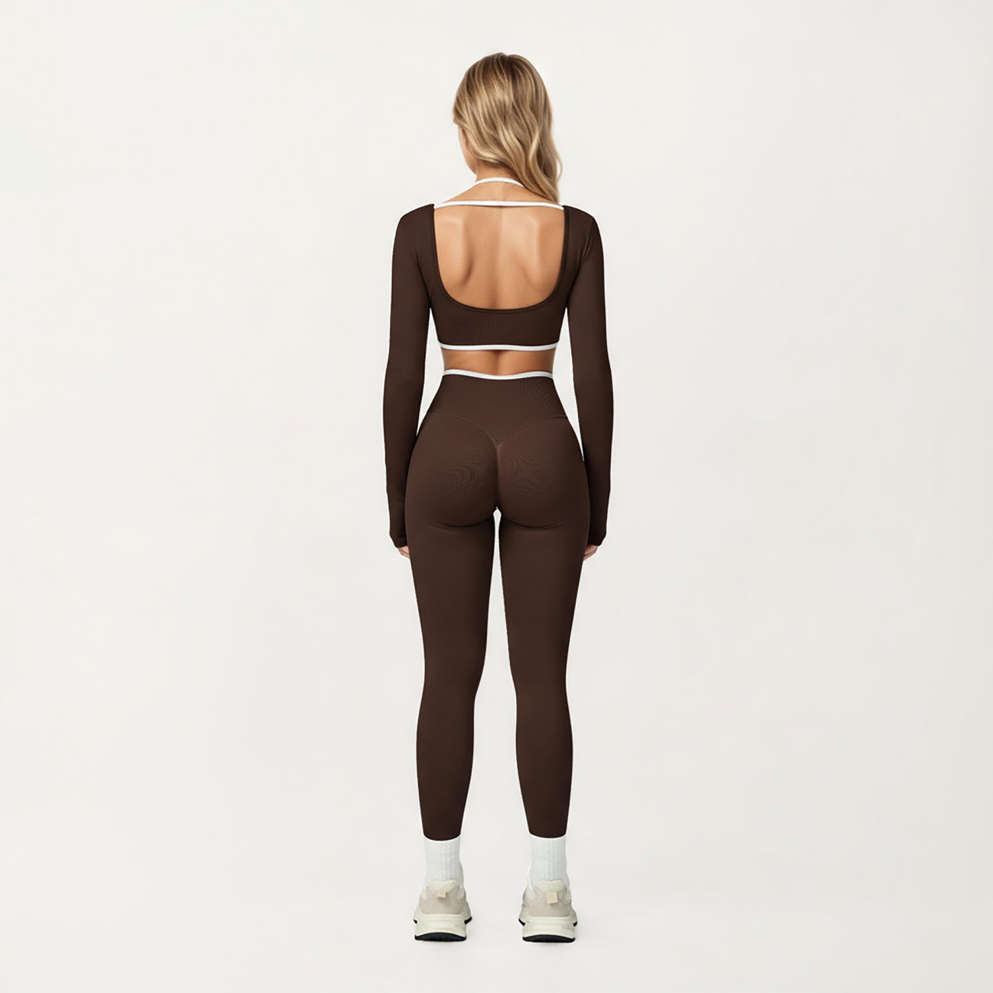Long Sleeve Crop Top with Contrast Trim and Scoop Neckline