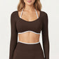 Long Sleeve Crop Top with Contrast Trim and Scoop Neckline
