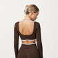 Long Sleeve Crop Top with Contrast Trim and Scoop Neckline