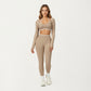 Long Sleeve Crop Top with Contrast Trim and Scoop Neckline