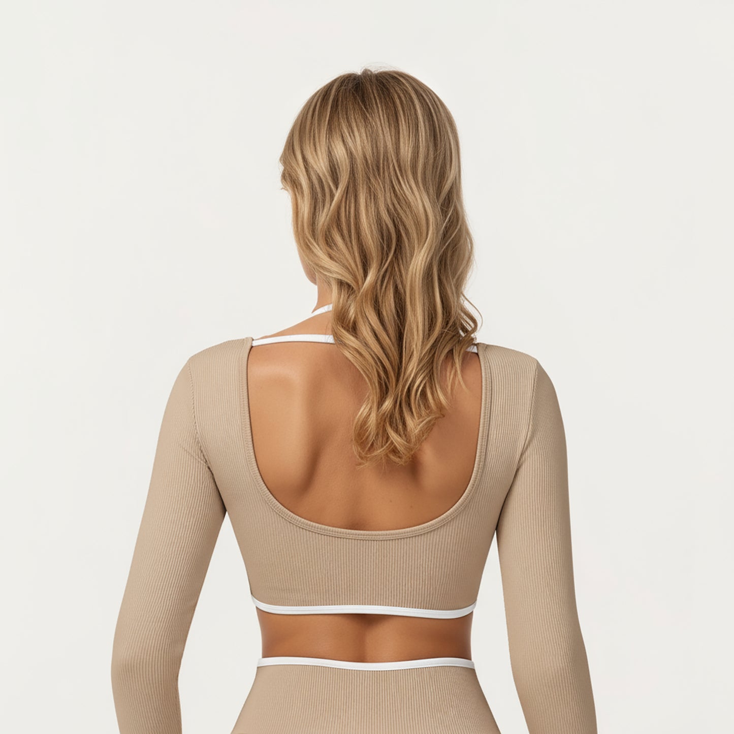 Long Sleeve Crop Top with Contrast Trim and Scoop Neckline