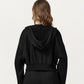 Cropped Zip-Up Hoodie with Drawstring Hood and Long Sleeves