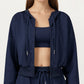 Cropped Zip-Up Hoodie with Drawstring Hood and Long Sleeves