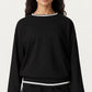 Long Sleeve Crew Neck Pullover Sweatshirt with Contrast Trim Ribbed Hem and Relaxed Fit