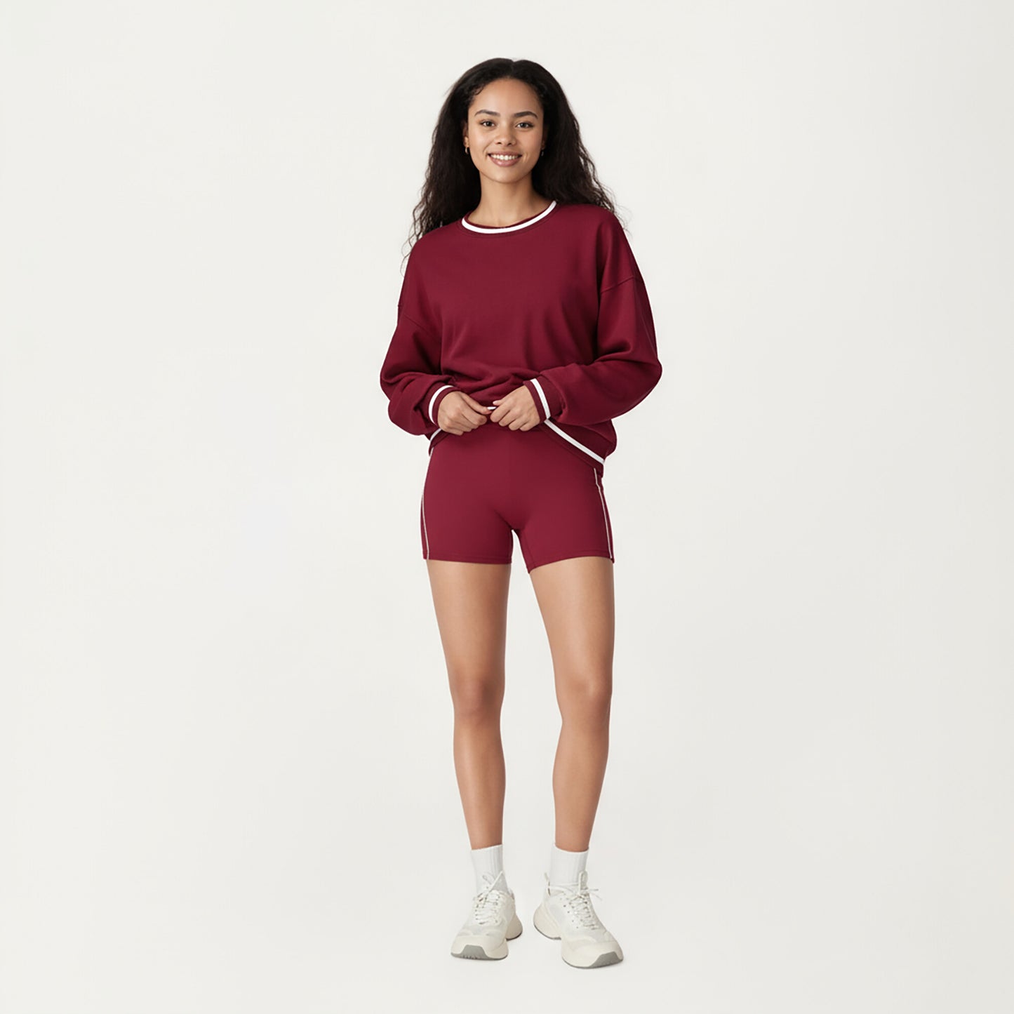 Long Sleeve Crew Neck Pullover Sweatshirt with Contrast Trim Ribbed Hem and Relaxed Fit