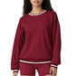 Long Sleeve Crew Neck Pullover Sweatshirt with Contrast Trim Ribbed Hem and Relaxed Fit