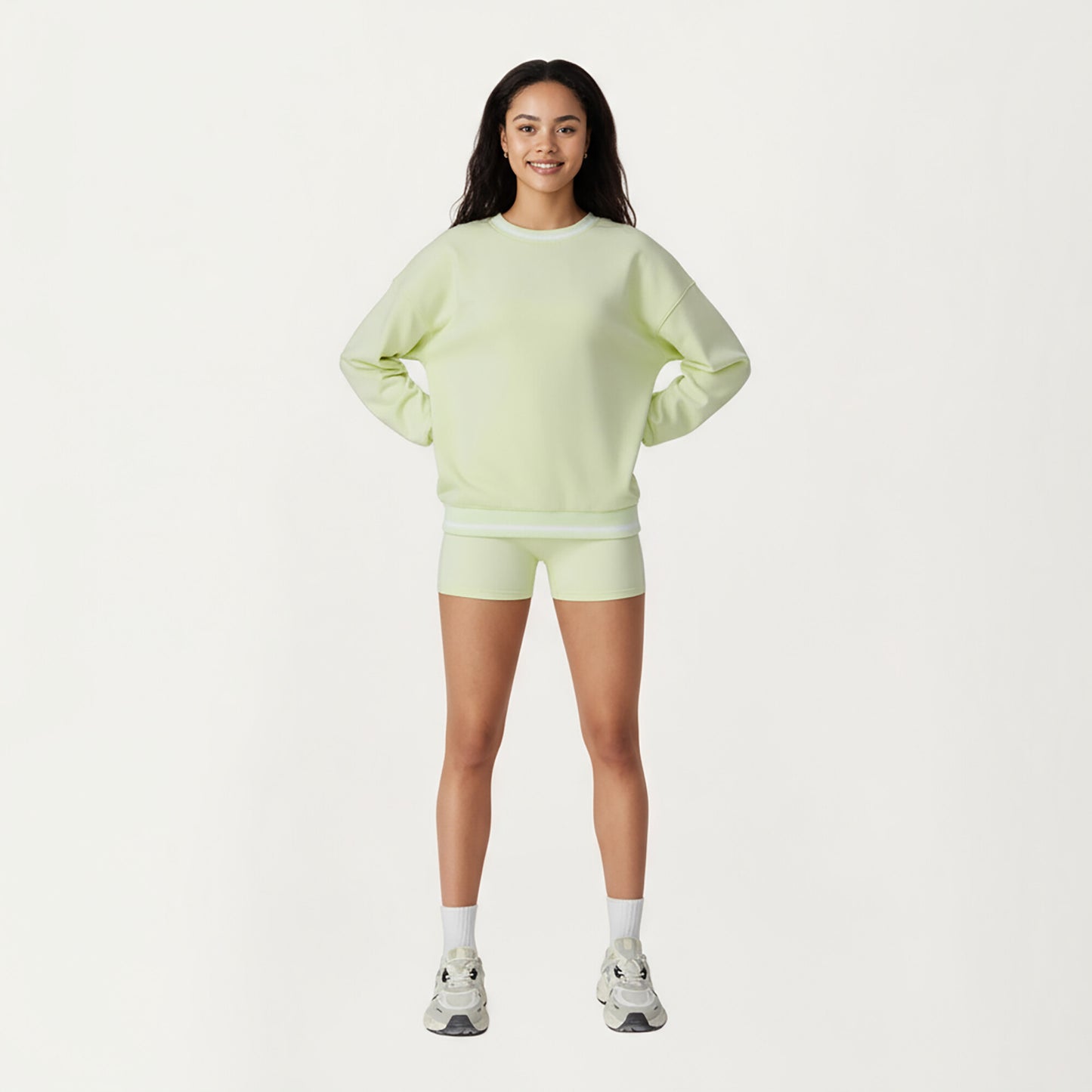 Long Sleeve Crew Neck Pullover Sweatshirt with Contrast Trim Ribbed Hem and Relaxed Fit