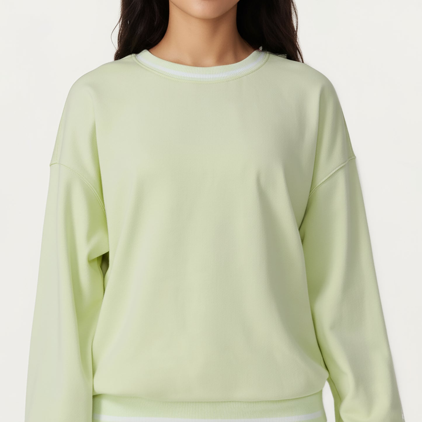 Long Sleeve Crew Neck Pullover Sweatshirt with Contrast Trim Ribbed Hem and Relaxed Fit
