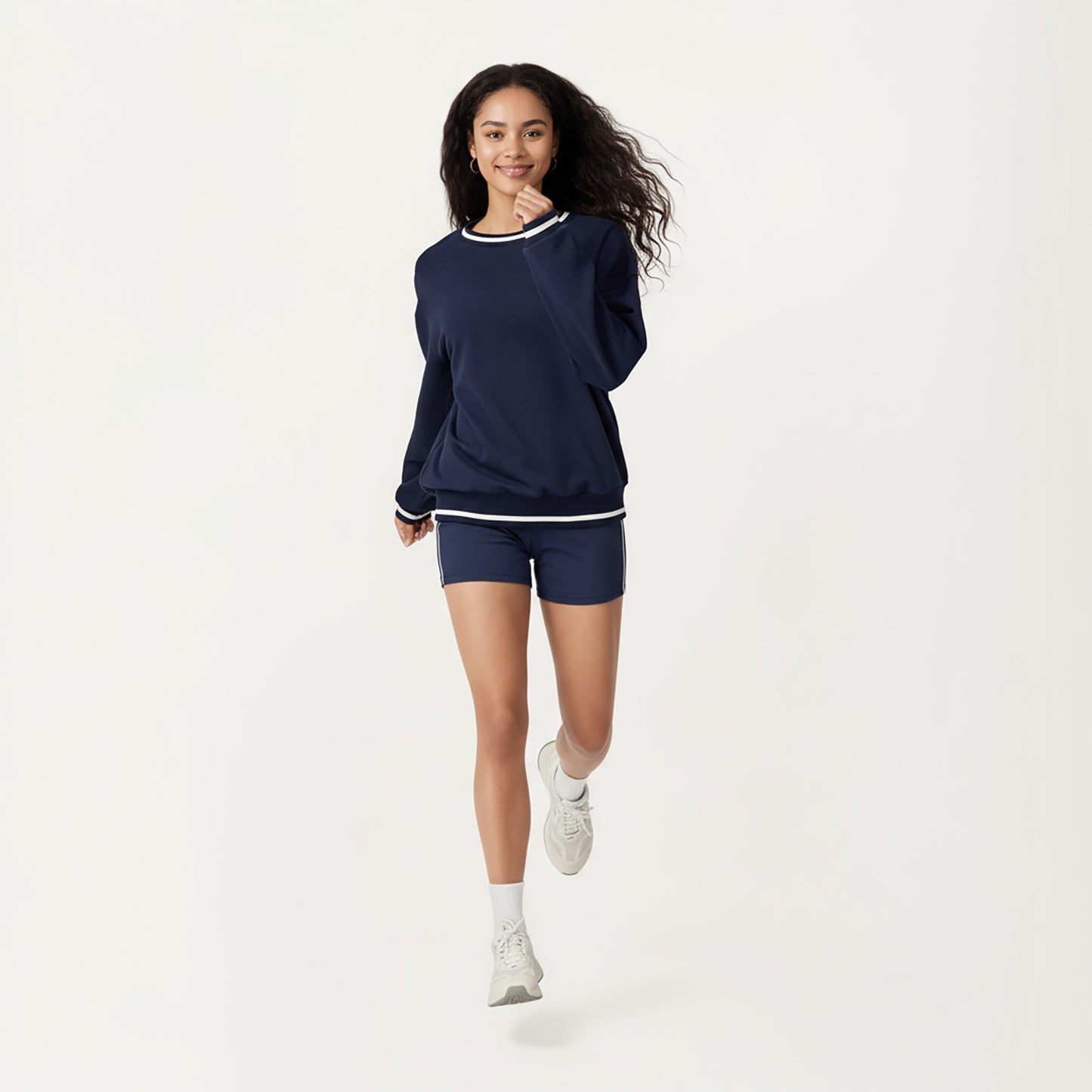 Long Sleeve Crew Neck Pullover Sweatshirt with Contrast Trim Ribbed Hem and Relaxed Fit
