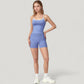 Seamless Activewear Tank Top with Adjustable Spaghetti Straps and Fitted Contour Design