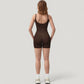 Seamless Activewear Tank Top with Adjustable Spaghetti Straps and Fitted Contour Design