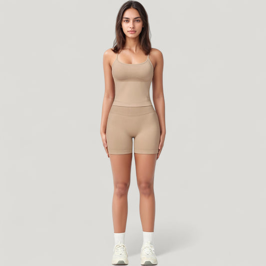 Seamless Activewear Tank Top with Adjustable Spaghetti Straps and Fitted Contour Design