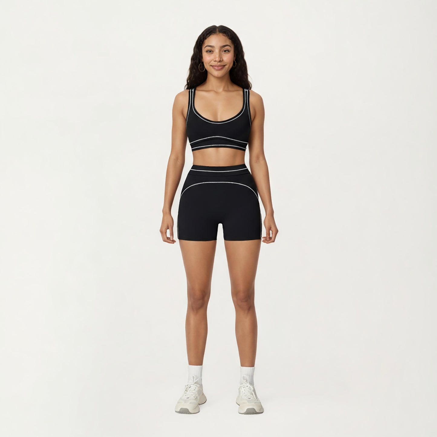 Sports Bra with Scoop Neck, Wide Straps, and Contrast Stitch Detailing for Medium Support
