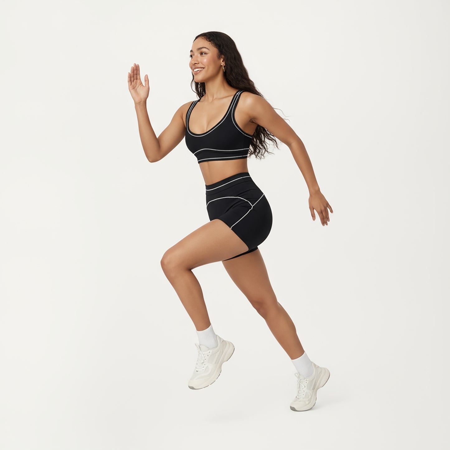 Sports Bra with Scoop Neck, Wide Straps, and Contrast Stitch Detailing for Medium Support