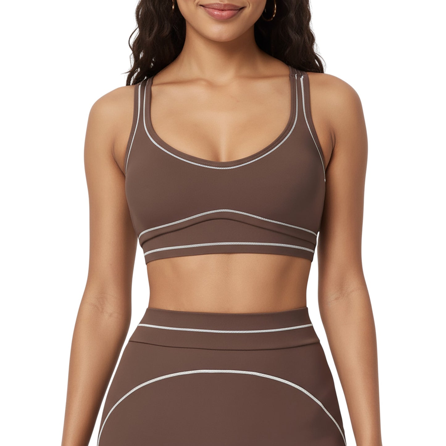 Sports Bra with Scoop Neck, Wide Straps, and Contrast Stitch Detailing for Medium Support