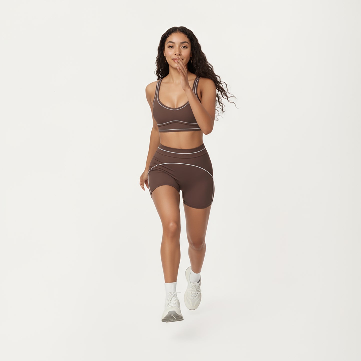 Sports Bra with Scoop Neck, Wide Straps, and Contrast Stitch Detailing for Medium Support