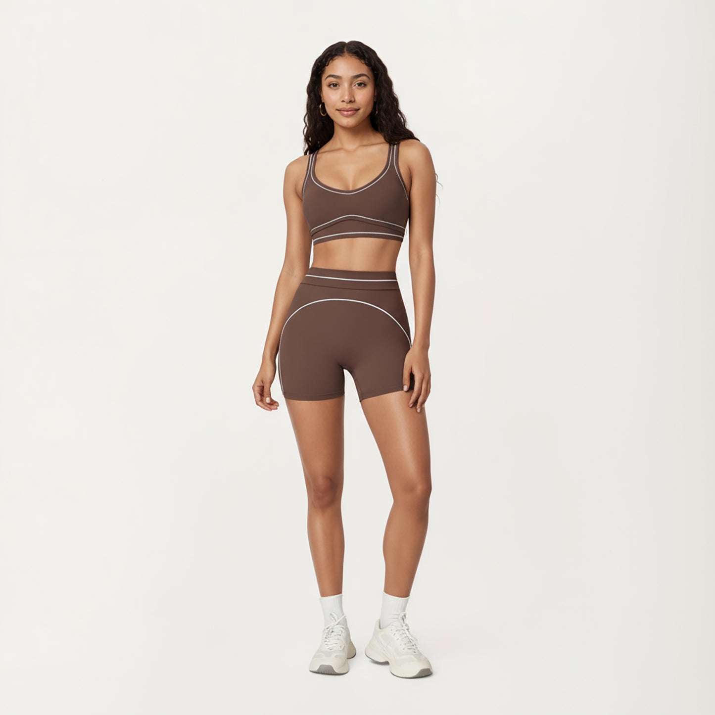 Sports Bra with Scoop Neck, Wide Straps, and Contrast Stitch Detailing for Medium Support