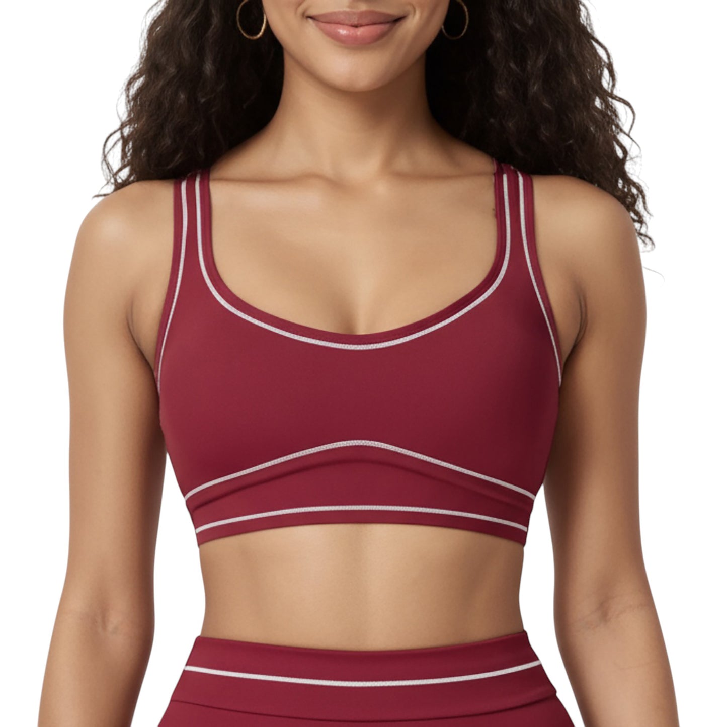 Sports Bra with Scoop Neck, Wide Straps, and Contrast Stitch Detailing for Medium Support