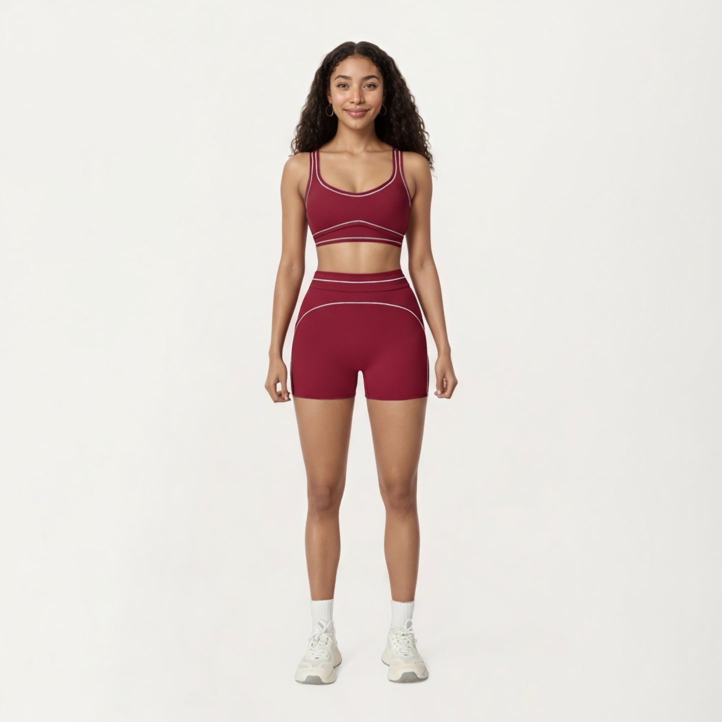 Sports Bra with Scoop Neck, Wide Straps, and Contrast Stitch Detailing for Medium Support