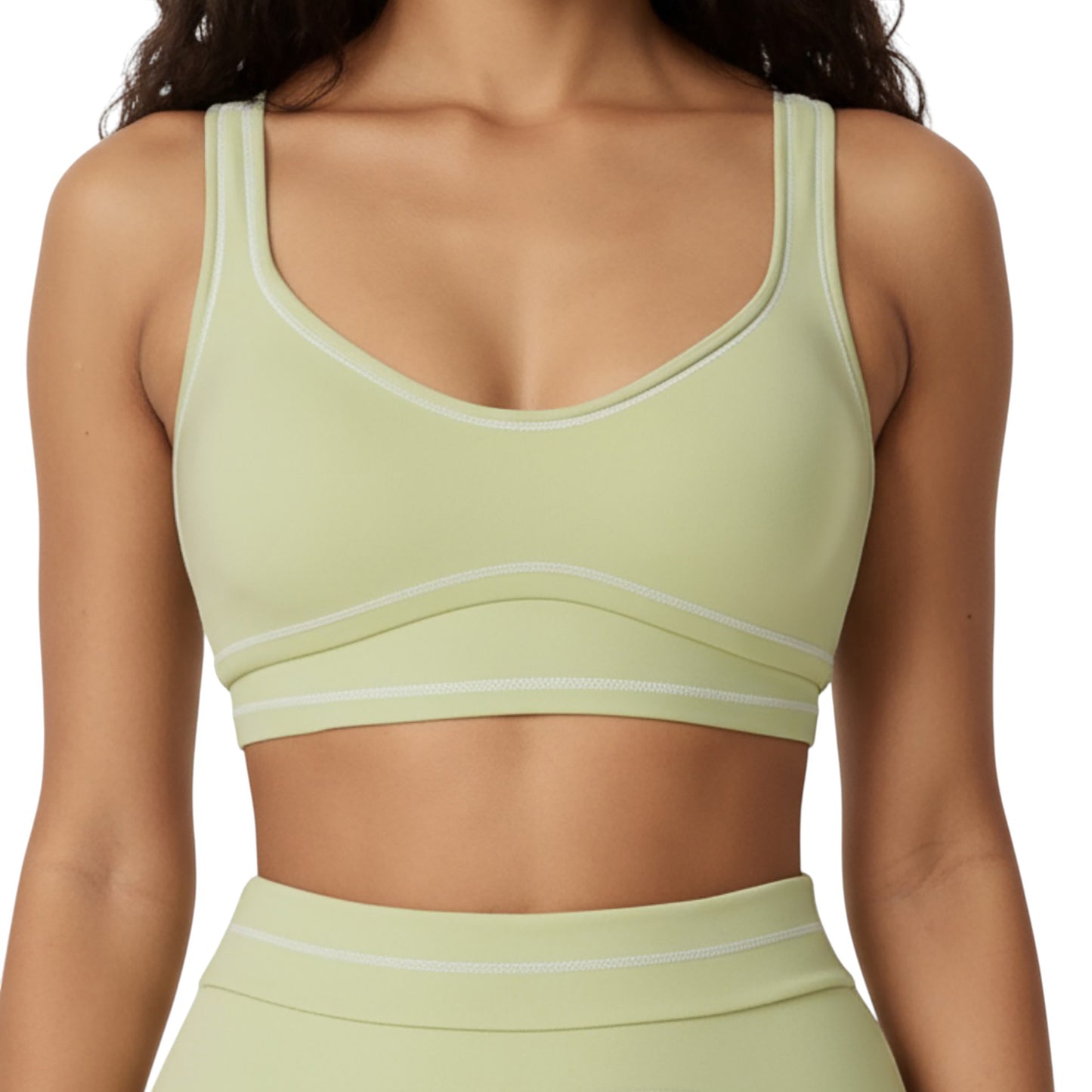 Sports Bra with Scoop Neck, Wide Straps, and Contrast Stitch Detailing for Medium Support
