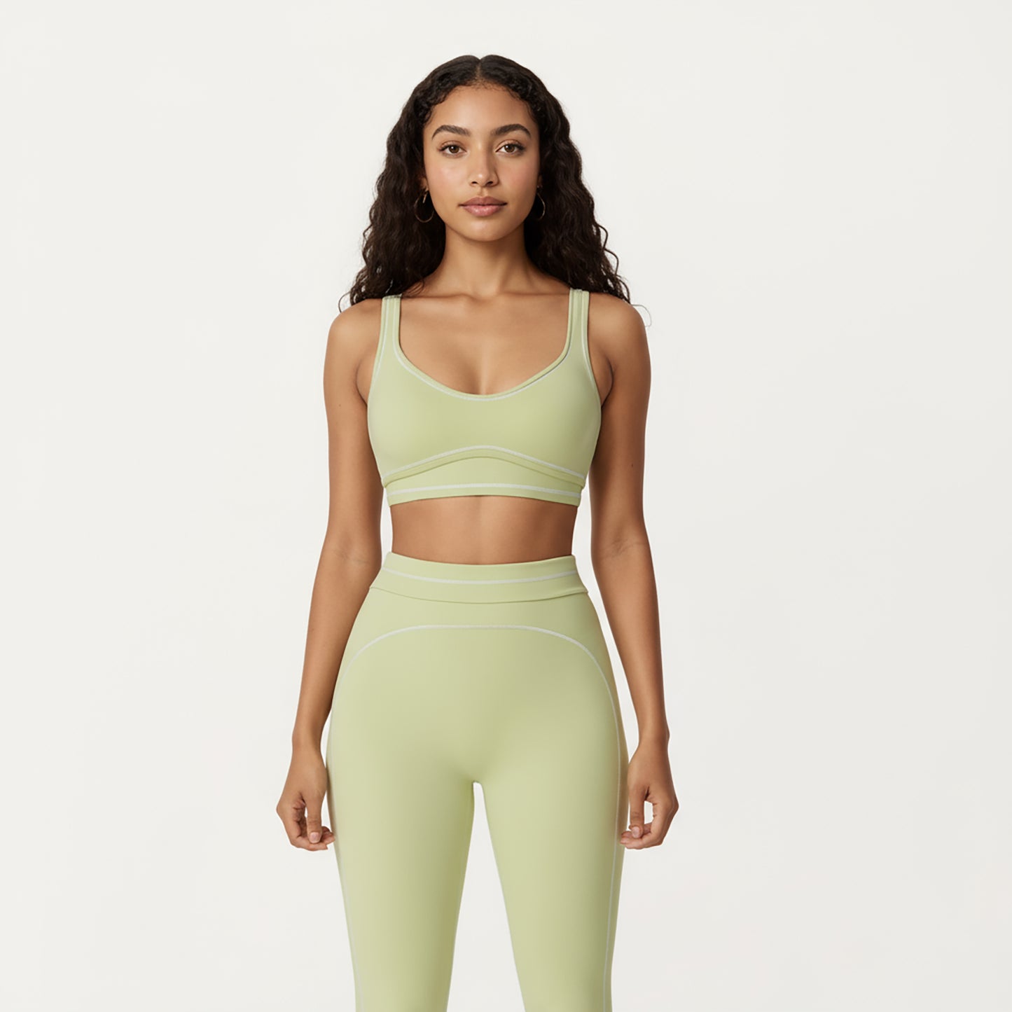 Sports Bra with Scoop Neck, Wide Straps, and Contrast Stitch Detailing for Medium Support