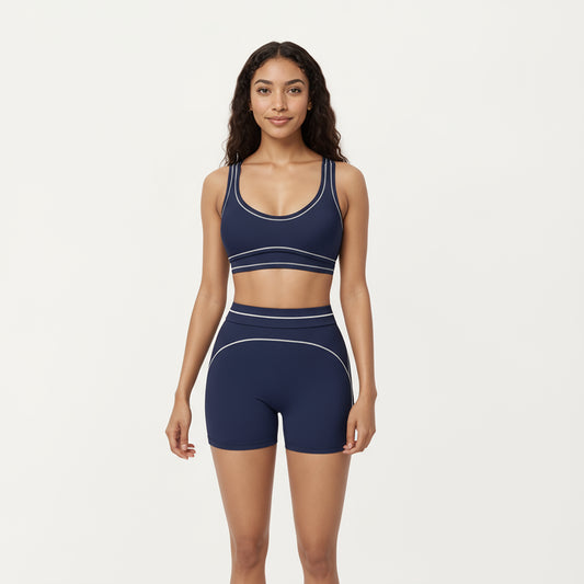 Sports Bra with Scoop Neck, Wide Straps, and Contrast Stitch Detailing for Medium Support