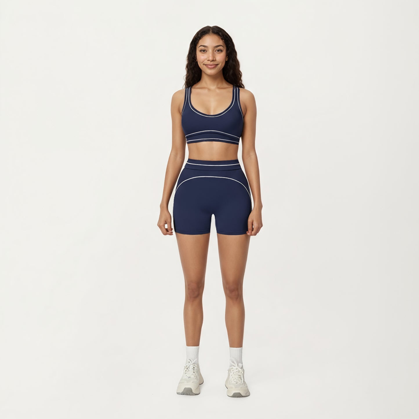 Sports Bra with Scoop Neck, Wide Straps, and Contrast Stitch Detailing for Medium Support