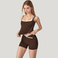 Double Strap Square Neck Activewear Crop Top with Contrast Trim and Streamlined Athletic Fit