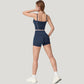 Double Strap Square Neck Activewear Crop Top with Contrast Trim and Streamlined Athletic Fit