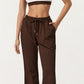 Wide Leg High Waist Drawstring Pants with Relaxed Fit and Soft Stretch Fabric