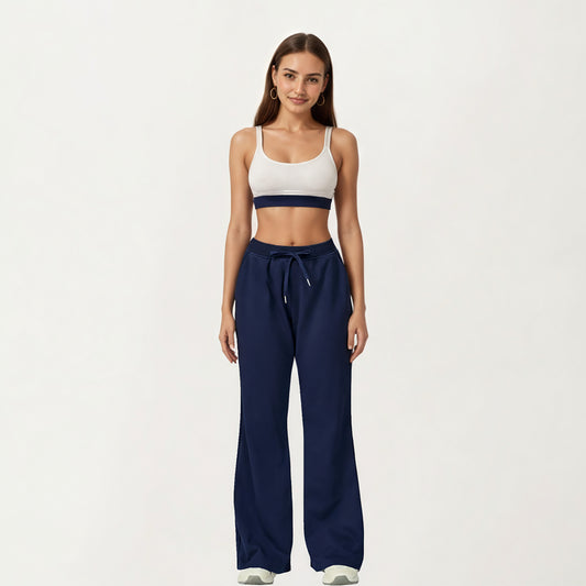 Wide Leg High Waist Drawstring Pants with Relaxed Fit and Soft Stretch Fabric