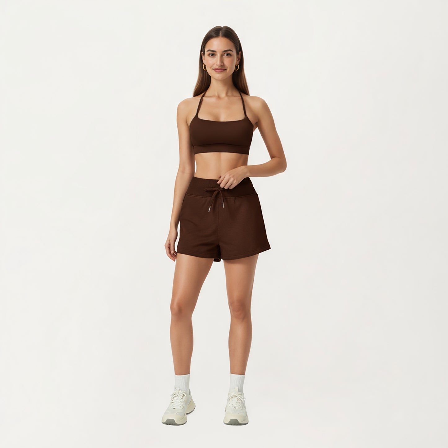 High Waist Drawstring Athletic Shorts with Soft Stretch Fabric and Side Pockets