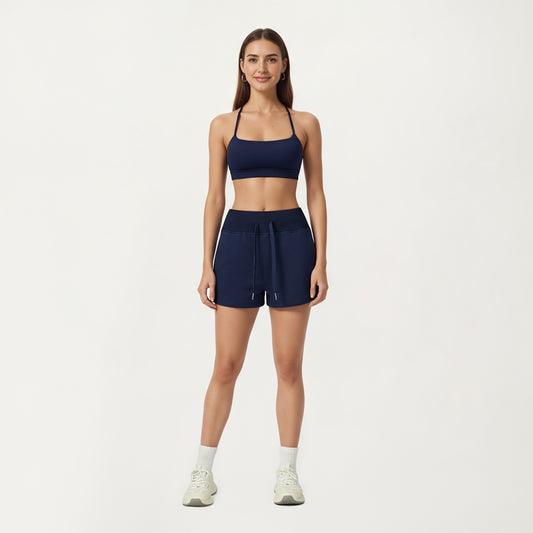 High Waist Drawstring Athletic Shorts with Soft Stretch Fabric and Side Pockets