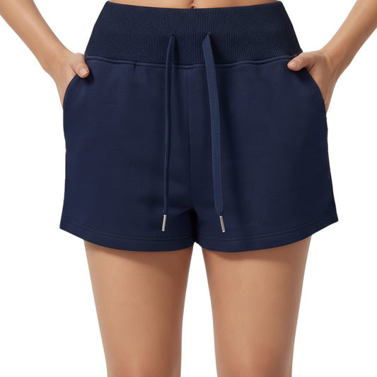 High Waist Drawstring Athletic Shorts with Soft Stretch Fabric and Side Pockets