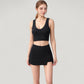 Ribbed Sports Bra with Wide Straps and Scoop Neckline for Low to Medium Impact Activities